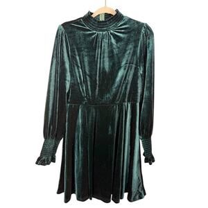 NWT In Loom Emerald Green Velvet Smocked Sleeve Fit & Flare Dress L $110 MSRP‎